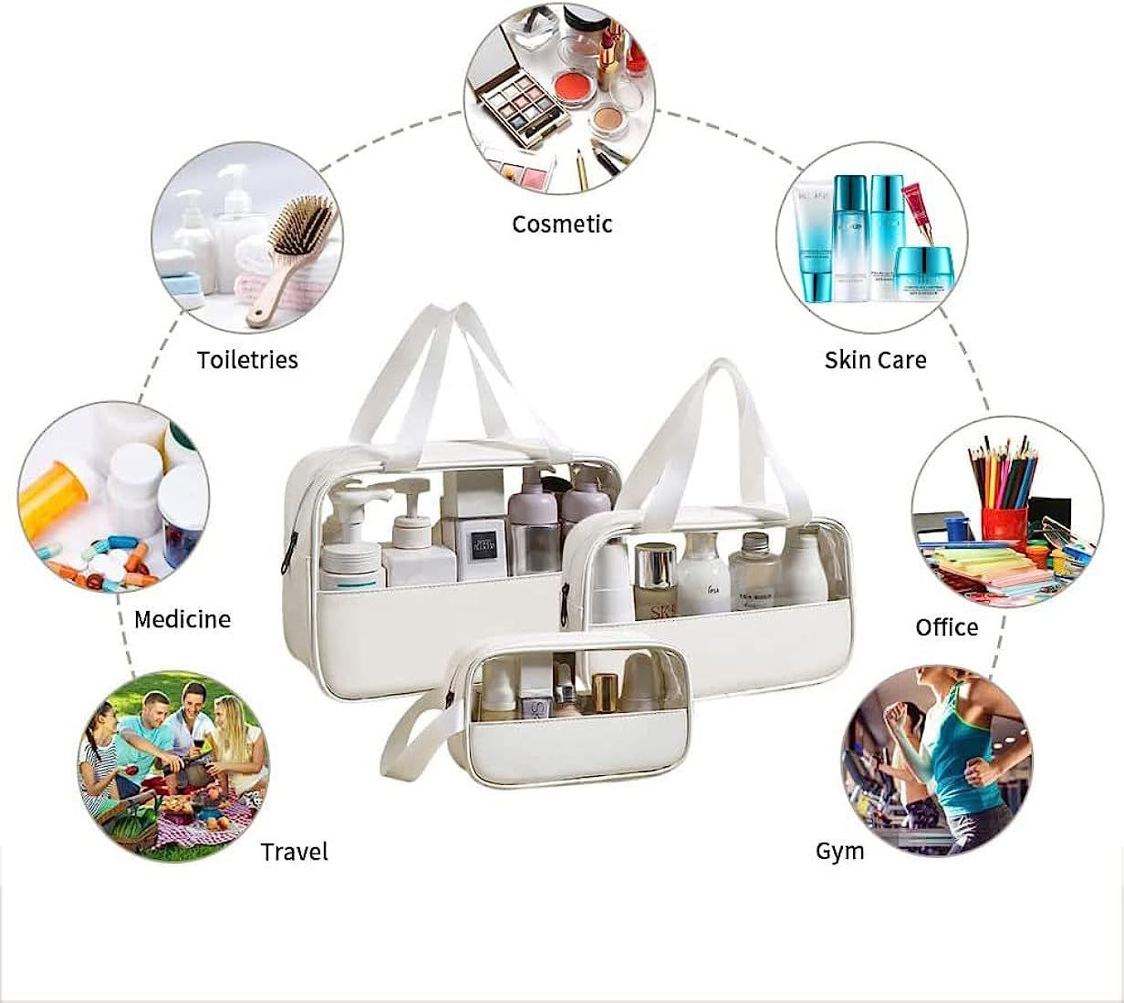 3 Trousse de maquillage transparente pour femmes