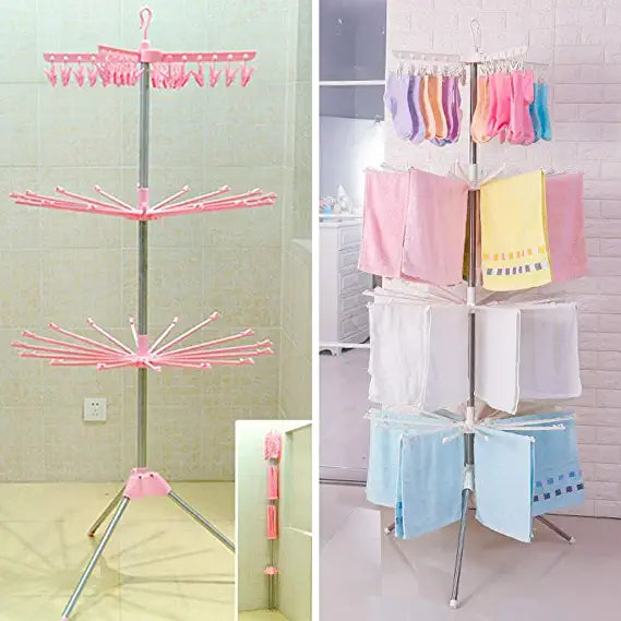 Séchoir à linge pliant rotatif à 360 degrés, quatre couches avec 48 pinces de séchage - X10 Maroc - Livraison gratuite -