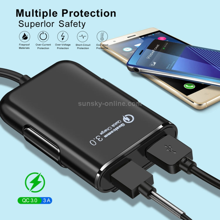 Chargeur de voiture USB 1,8 m 8A Max 4 ports avec concentrateur USB extensible pour le chargement des sièges avant et arrière (noir) - X10 Maroc - Livraison gratuite -