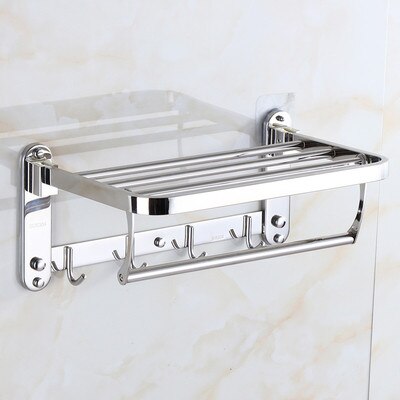 Double porte-serviettes pliant mural en acier inoxydable à double rail avec crochet - X10 Maroc - Livraison gratuite - Silver 40cm