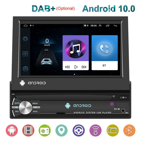 1 Din Android 10 Car Radio Autoradio 7" Retractable Touch Screen GPS Wifi BT FM RDS AUX Stereo Auto Radio - X10 Maroc - Livraison gratuite -