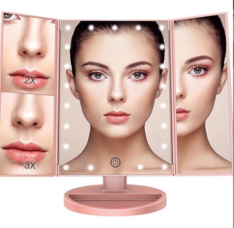 LED Miroir de maquillage à tactile grossissant - X10 Maroc - Livraison gratuite - Rose Gold