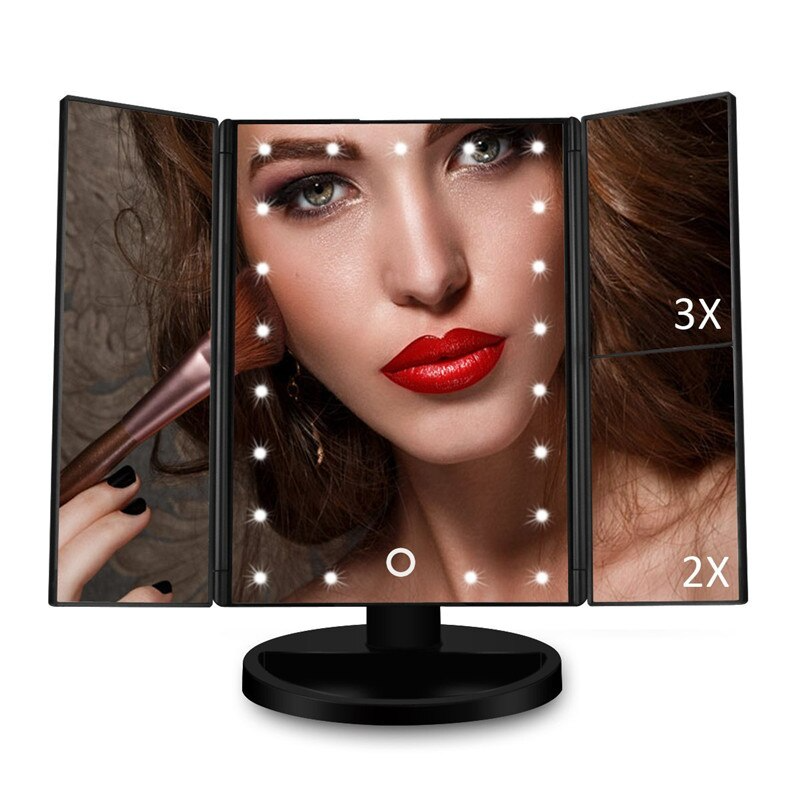 LED Miroir de maquillage à tactile grossissant - X10 Maroc - Livraison gratuite - Noir