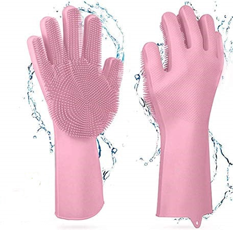 Gants magiques réutilisables en silicone avec brosse de nettoyage - X10 Maroc - Livraison gratuite - Rose