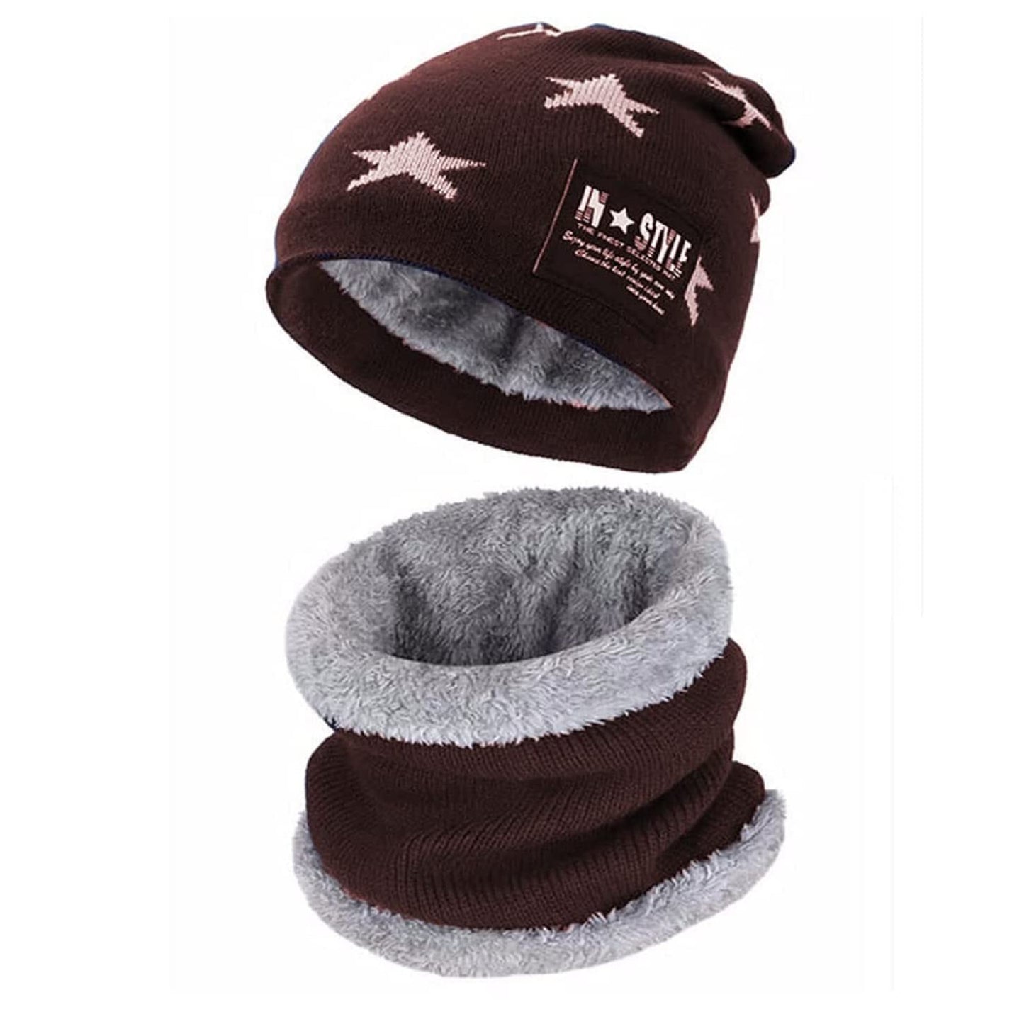 Bonnet et écharpe en coton doux et laine - X10 Maroc - Livraison gratuite - Marron