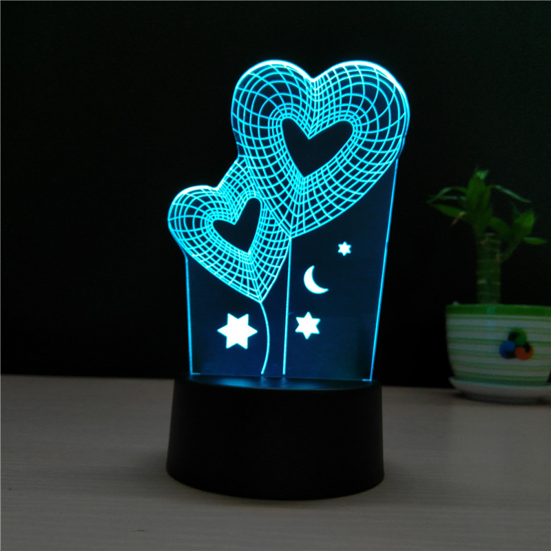 Lampe LED 3D à 7 couleurs changeantes - X10 Maroc - Livraison gratuite - Cœurs
