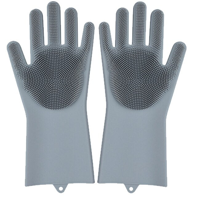 Gants magiques réutilisables en silicone avec brosse de nettoyage - X10 Maroc - Livraison gratuite - Gris