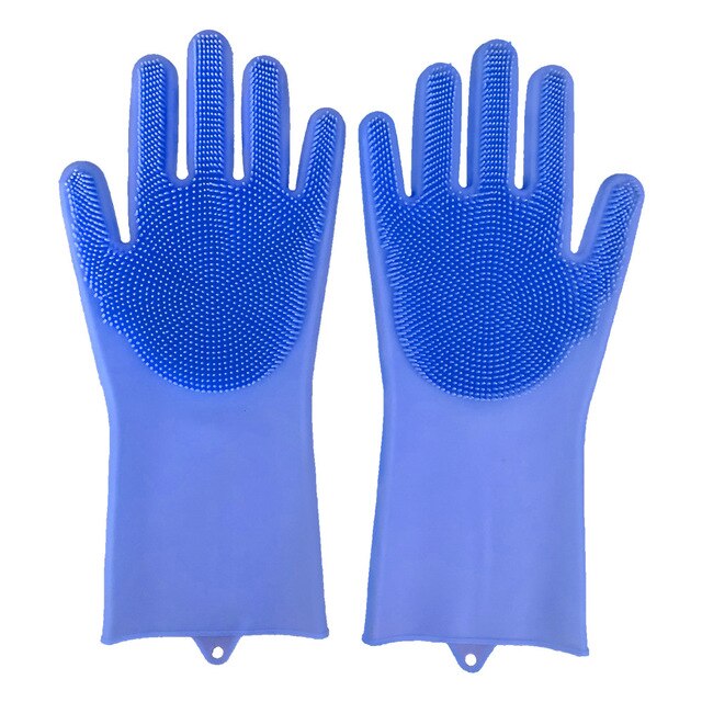 Gants magiques réutilisables en silicone avec brosse de nettoyage - X10 Maroc - Livraison gratuite - Bleu
