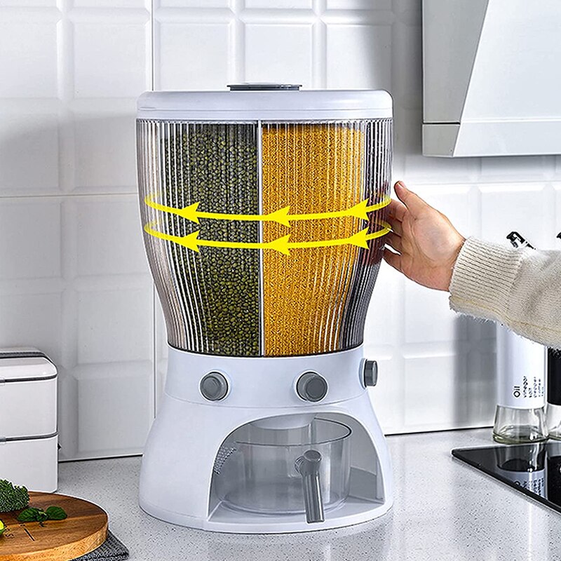 Récipient et distributeur de grains multifonctionnel rotatif - X10 Maroc - Livraison gratuite - Blanc