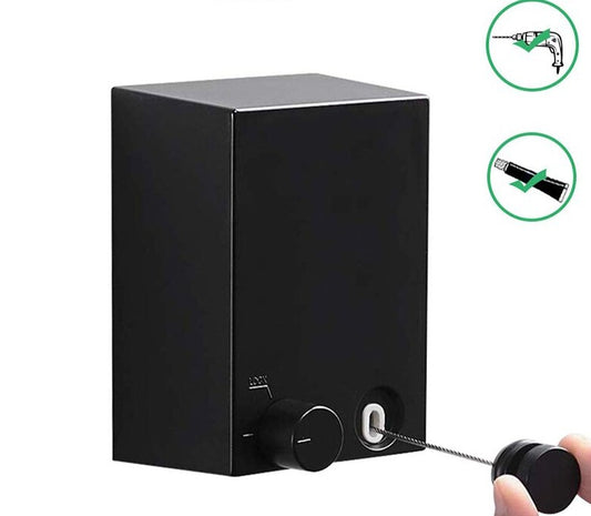 corde à linge escamotable d'intérieur d'acier inoxydable de 4.2m pour sécher des vêtements fixés au mur - X10 Maroc - Livraison gratuite - Black