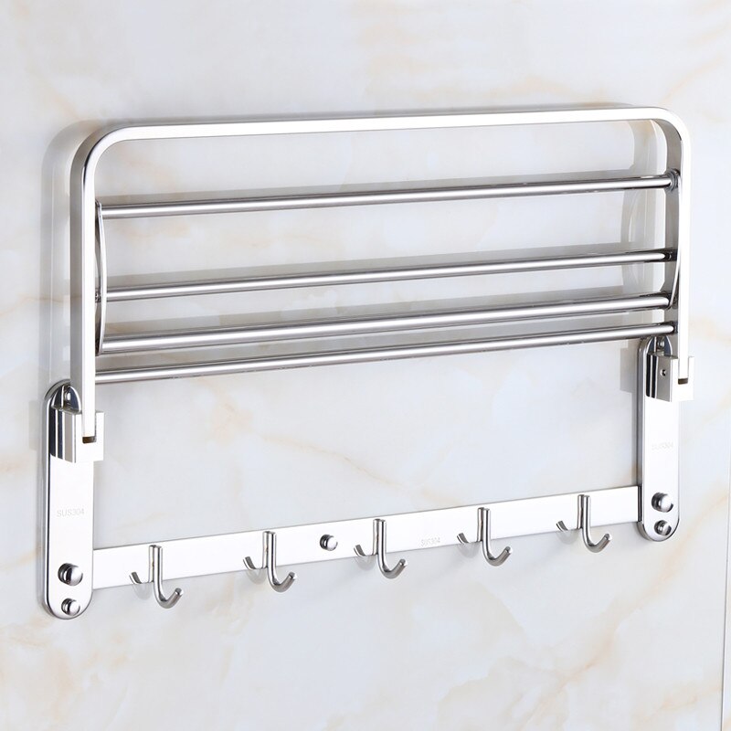 Double porte-serviettes pliant mural en acier inoxydable à double rail avec crochet - X10 Maroc - Livraison gratuite -