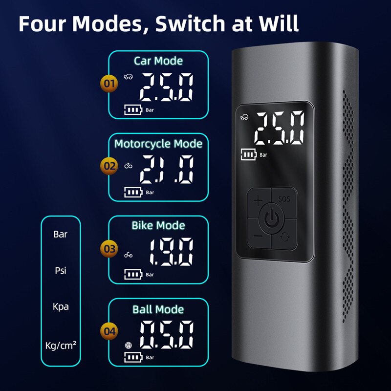 Mini compresseur d'air LCD portable 6000 mAh avec tuyau de soufflage et 4 buses de gaz - X10 Maroc - Livraison gratuite -