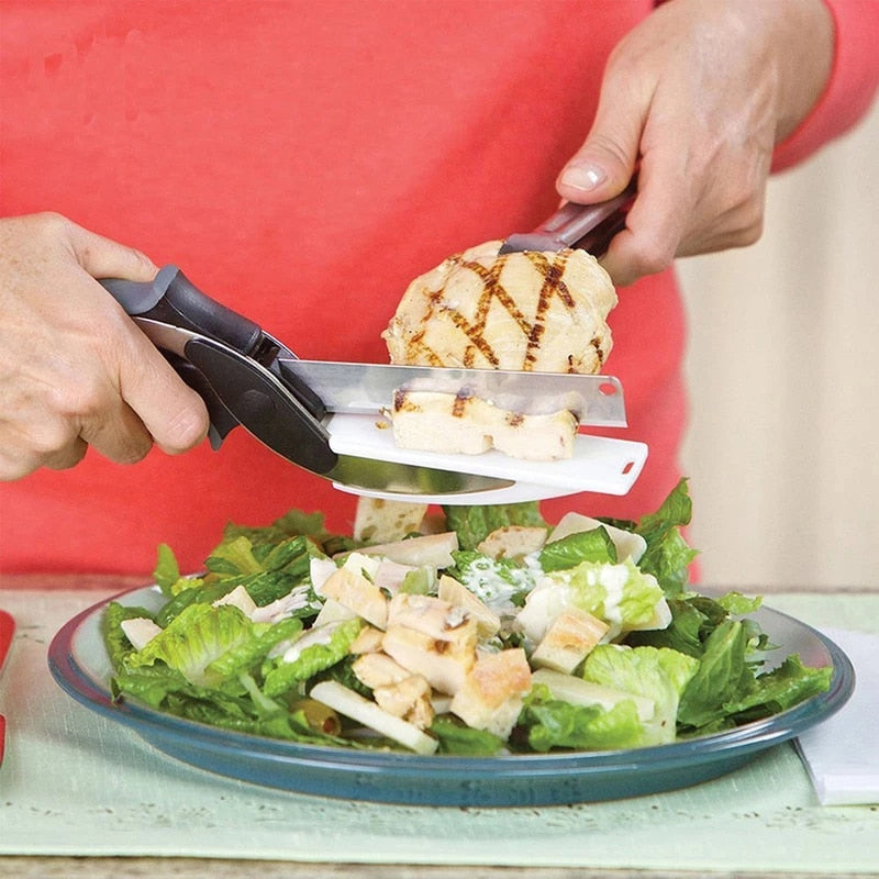 Clever Cutter 2 en 1 Ciseaux de Cuisine Couteau et Planche à Découper - X10 Maroc - Livraison gratuite -