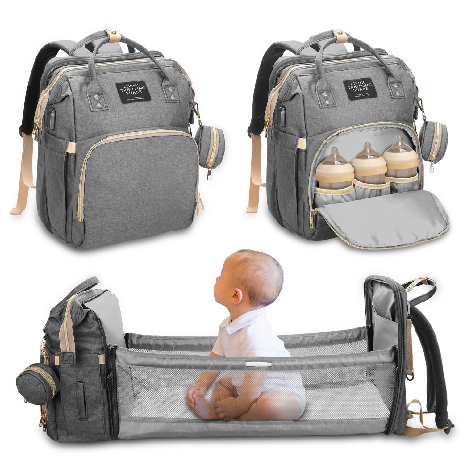 Sac à dos de maternité pliable multifonctionnel pour nouveau-né - X10 Maroc - Livraison gratuite -