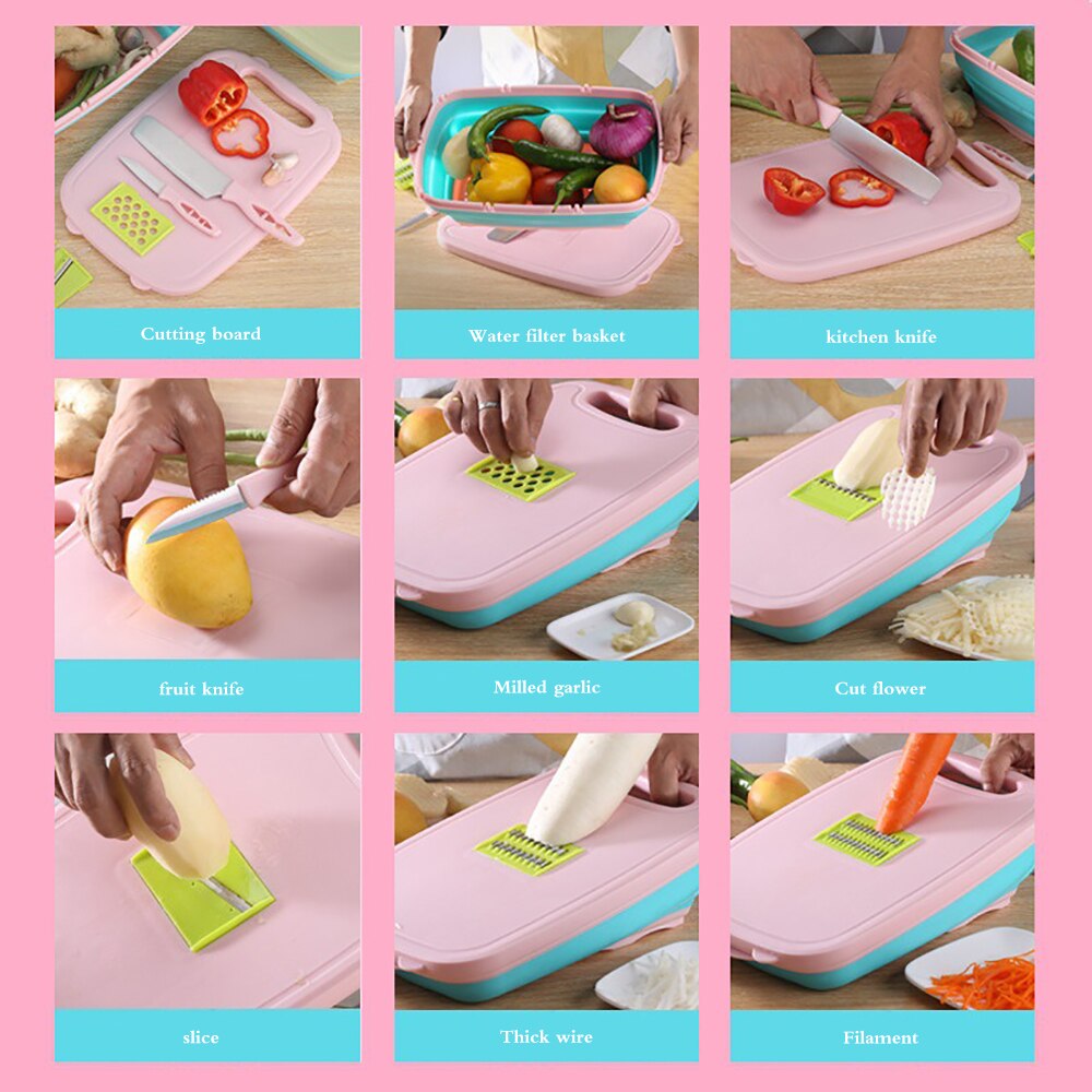 Planche à Découper Multifonction Pliante 9 en 1 Coupe-légumes panier de vidange - X10 Maroc - Livraison gratuite -