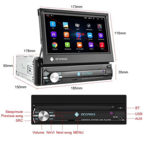 1 Din Android 10 Car Radio Autoradio 7 Retractable Touch Screen GPS W –  X10 Maroc