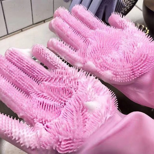 Gants magiques réutilisables en silicone avec brosse de nettoyage - X10 Maroc - Livraison gratuite -