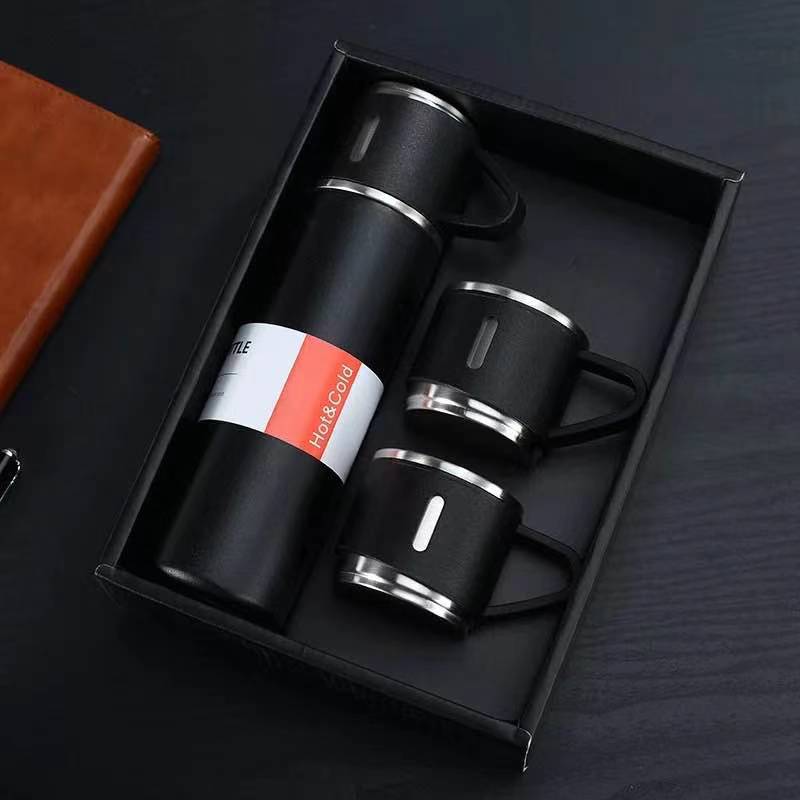 Bouteille isotherme sous vide Thermo 500 ml en acier inoxydable avec tasse - X10 Maroc - Livraison gratuite - Black set