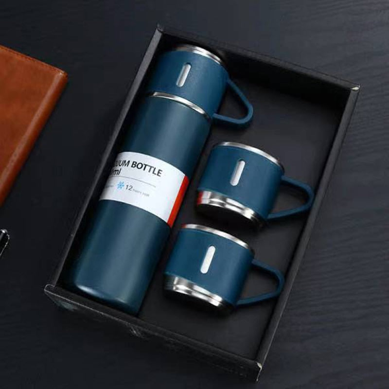 Bouteille isotherme sous vide Thermo 500 ml en acier inoxydable avec tasse - X10 Maroc - Livraison gratuite - Blue set