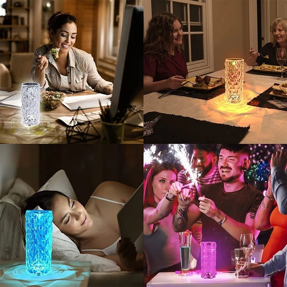 Lampe d'ambiance tactile portable sans fil à effet cristal LED multicolore - X10 Maroc - Livraison gratuite -