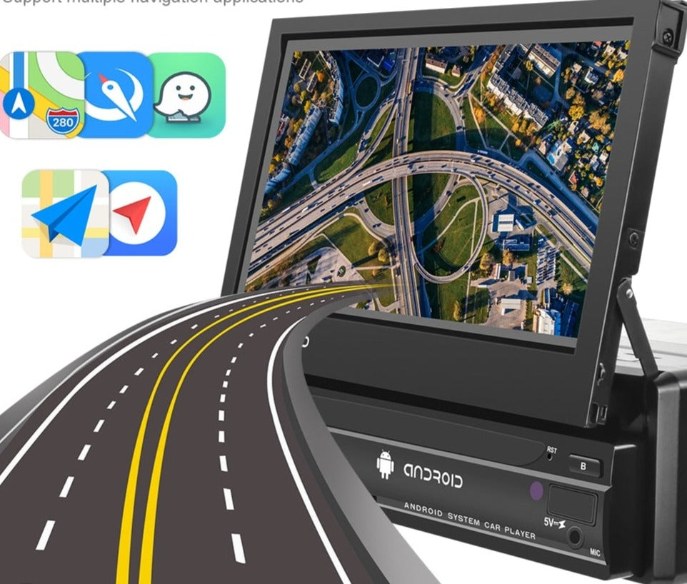 1 Din Android 10 Car Radio Autoradio 7" Retractable Touch Screen GPS Wifi BT FM RDS AUX Stereo Auto Radio - X10 Maroc - Livraison gratuite -