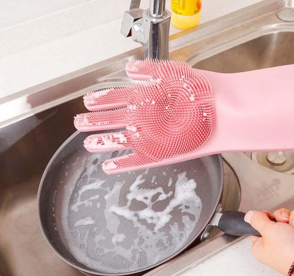 Gants magiques réutilisables en silicone avec brosse de nettoyage - X10 Maroc - Livraison gratuite -