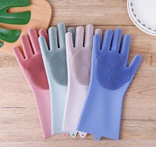 Gants magiques réutilisables en silicone avec brosse de nettoyage - X10 Maroc - Livraison gratuite -