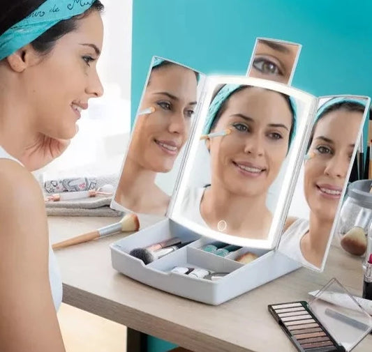Miroir de maquillage éclairé et organiseur